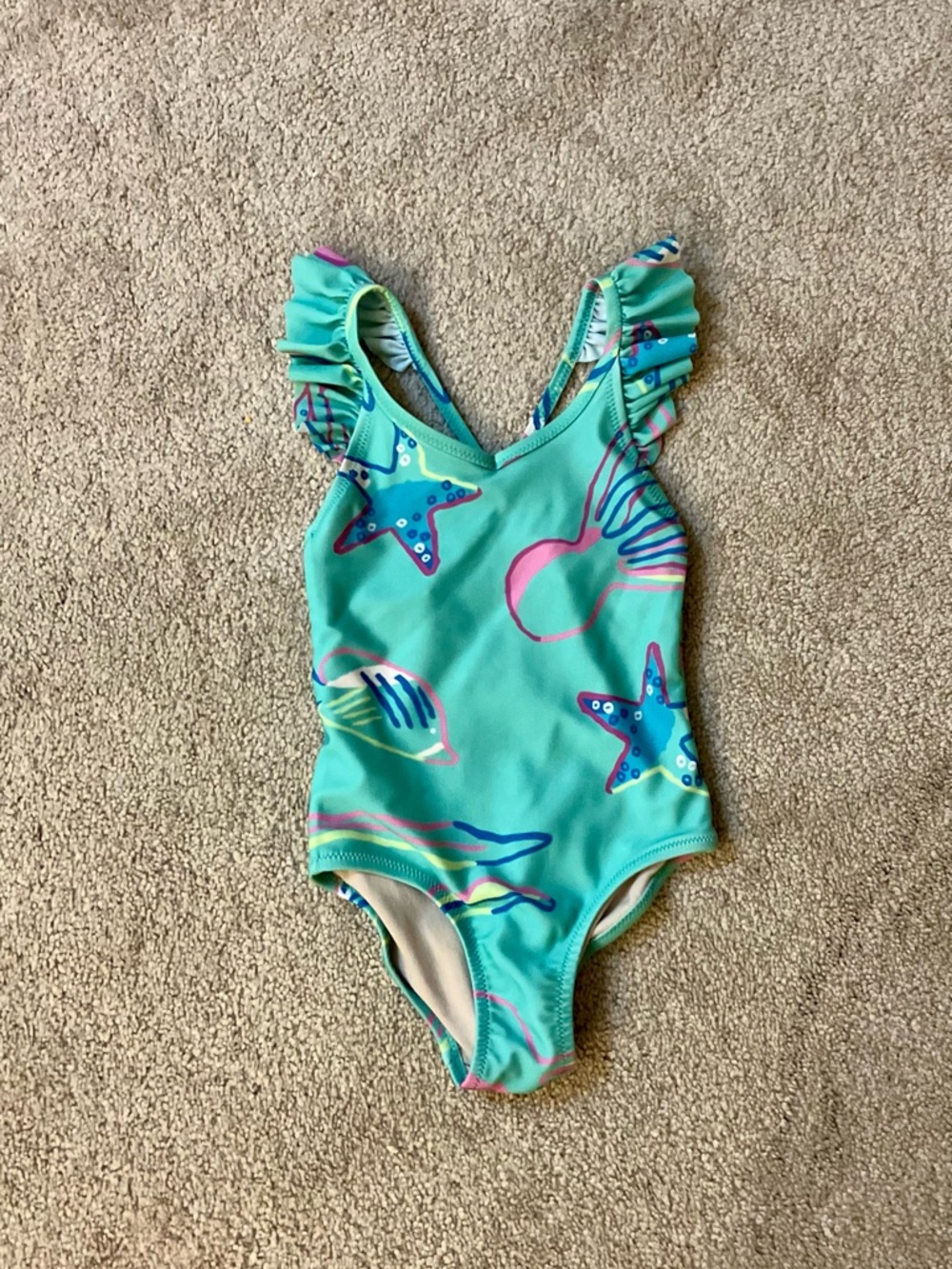 Tea Collection Flutter Sleeve Bathing Suit, Aqua/Multi - Size 5 (VGUC)